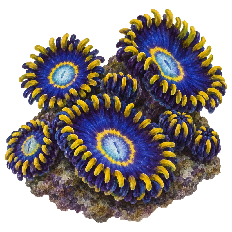 Blue Hornet, a reference illustration of the classic phenotype rather than a photograph of one coral