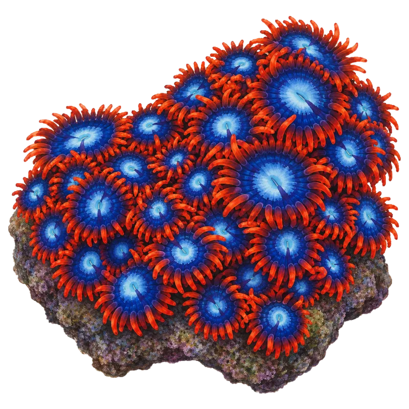Fire and Ice, a reference illustration of the classic phenotype rather than a photograph of one coral