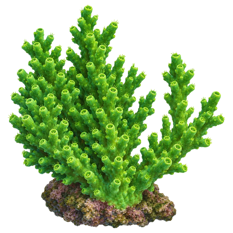 Green Slimer, a reference illustration of the classic phenotype rather than a photograph of one coral