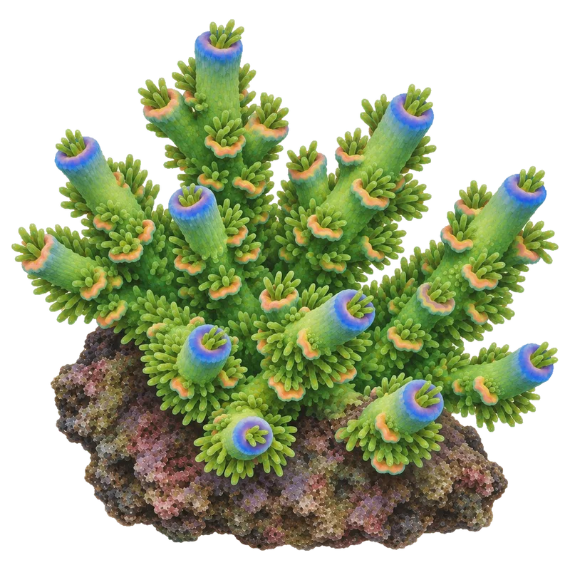 Peter Pan, a reference illustration of the classic phenotype rather than a photograph of one coral