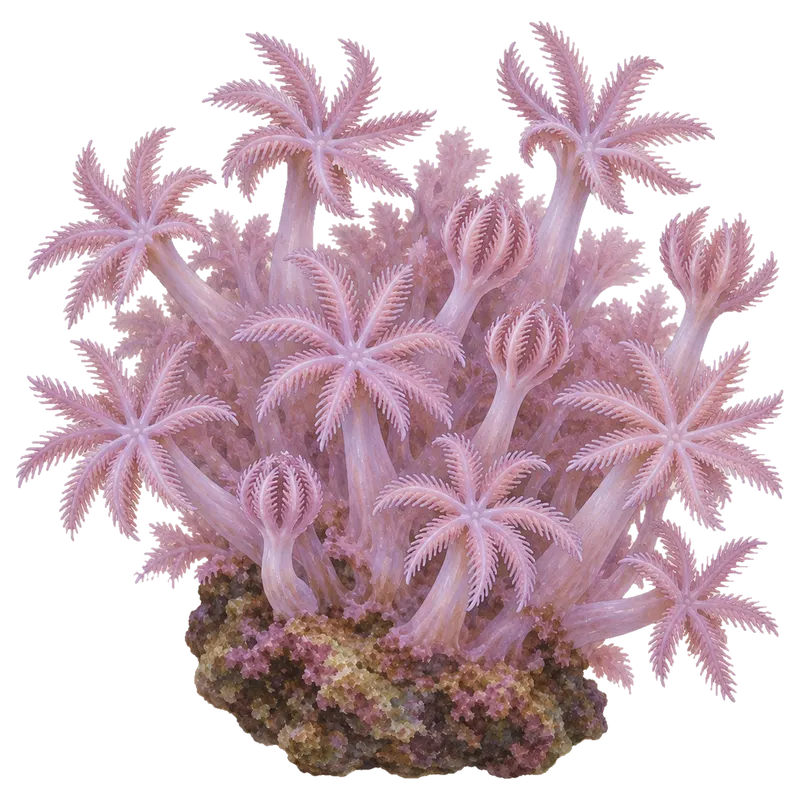 Pulsing Xenia, a reference illustration of the classic phenotype rather than a photograph of one coral