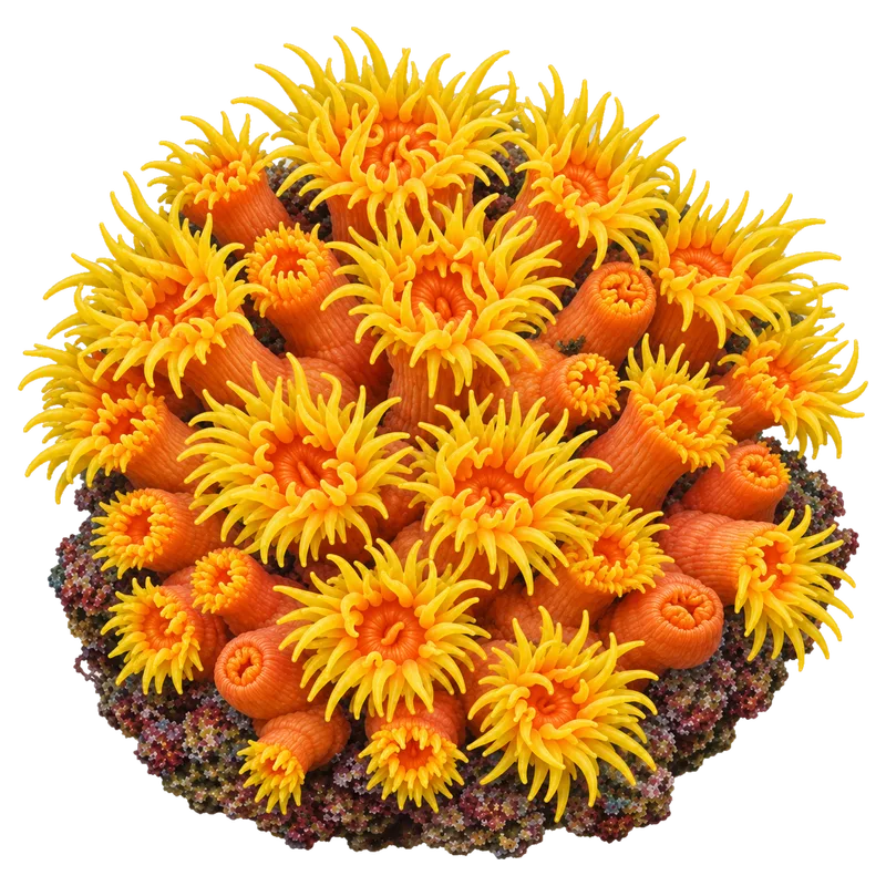 Sun Coral, a reference illustration of the classic phenotype rather than a photograph of one coral