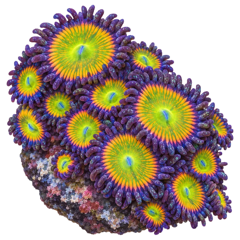Sunny D, a reference illustration of the classic phenotype rather than a photograph of one coral